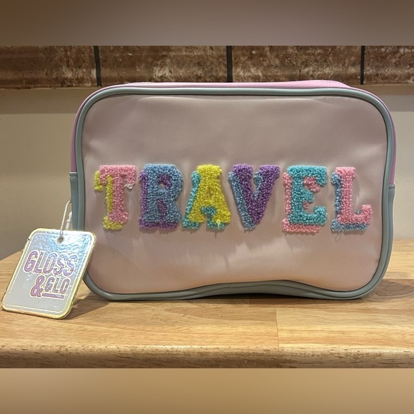 NWTS Gloss & Glo TRAVEL  Cosmetic Bag. Light Pink With Colorful Block Letters. - Picture 4 of 4